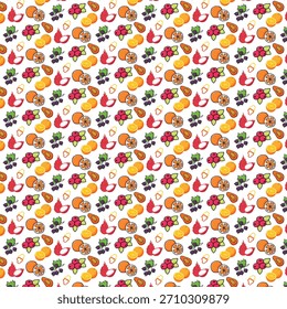 Diseño vibrante y colorido del patrón de la fruta con las bayas de las naranjas y la fruta del dragón