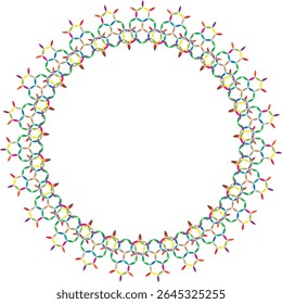 Vibrant, colorful geometric pattern with interlocking petal shapes and abstract floral elements.