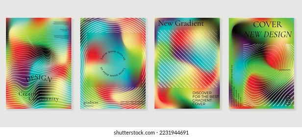 Vector de fondo vibrante de gradiente colorido. Gradiente colorido a la moda forma abstracta fondo borroso con arte de línea. Ilustración de diseño para cubierta, papel pintado, afiche, negocios, tarjeta, banner.