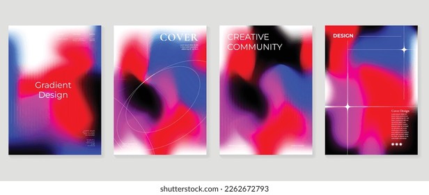 Vibrant colorful gradient background vector set. Trendy abstract gradient fluid blurred background and sparkle element lines. Design illustration for cover, wallpaper, poster, business, card, banner.