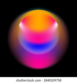 Gradiente colorido vibrante círculo borroso, punto de neón abstracto sobre fondo oscuro.