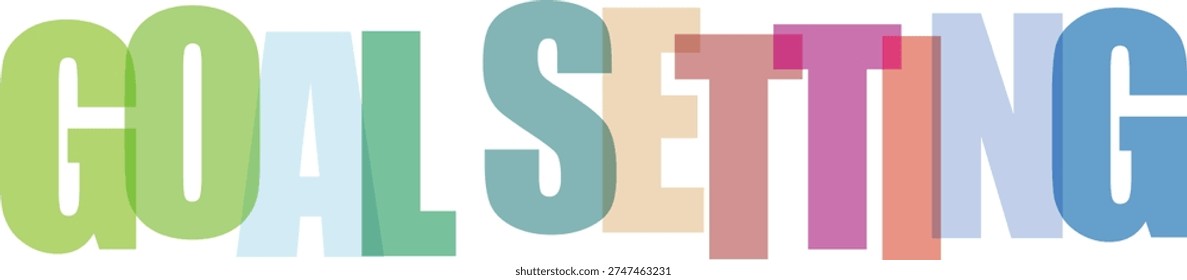 A vibrant and colorful graphic design featuring the word goalsetting