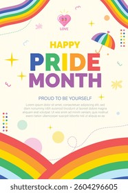 A vibrant and colorful illustration celebrating Pride Month, featuring rainbow designs and fun elements, perfect for inclusivity and self-expression.