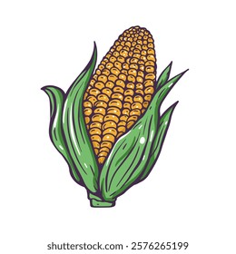 A vibrant and colorful illustration of corn on the cob, emphasizing its delightful texture and freshness