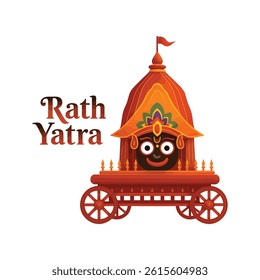 A vibrant and colorful illustration of the Rath Yatra festival, featuring Lord Jagannath's face on a festive chariot, symbolizing the sacred procession and cultural celebration in India