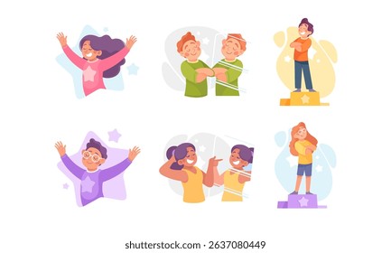 Vibrant and Colorful Illustrations Depicting Children Joyfully Celebrating and Engaging