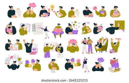 Vibrant and Colorful Illustrations Depicting Diverse Work Environments and Collaboration Scenes