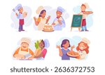 Vibrant and Colorful Illustrations Featuring Chefs Engaged in Various Baking Activities