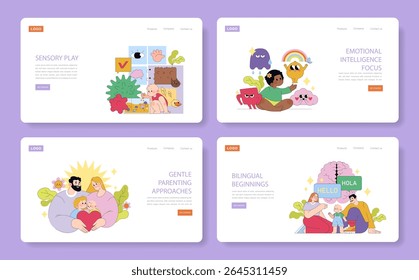 Vibrant and colorful illustrations that emphasize essential emotional and mental health concepts within modern design