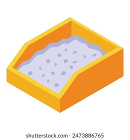 Vibrant and colorful isometric illustration of a modern purple litter box for cats, isolated on a white background, perfect for pet supplies and care graphic design projects
