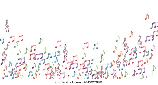 Vibrant, colorful musical notes pattern on a white background. Perfect for music-themed projects, creative designs, and decorative elements. Ideal for backgrounds, prints, and digital artwork.