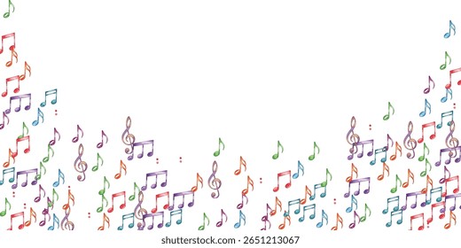 Vibrant, colorful musical notes pattern on a white background. Perfect for music-themed projects, creative designs, and decorative elements. Ideal for backgrounds, prints, and digital artwork.