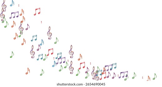 Vibrant, colorful musical notes pattern on a white background. Perfect for music-themed projects, creative designs, and decorative elements. Ideal for backgrounds, prints, and digital artwork.
