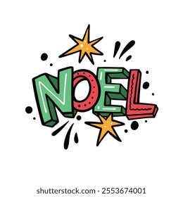 A vibrant and colorful Noel design adorned with joyful bursts and sparkling stars, perfect for festive holiday themes