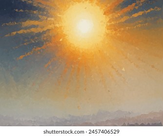 Vibrant and colorful painting of a sun with rays extending outward in a spectrum of colors, resembling an abstract sunrise or sunset. Symbolizes hope or new beginnings.