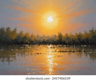 Vibrant and colorful painting of a sun with rays extending outward in a spectrum of colors, resembling an abstract sunrise or sunset. Symbolizes hope or new beginnings.