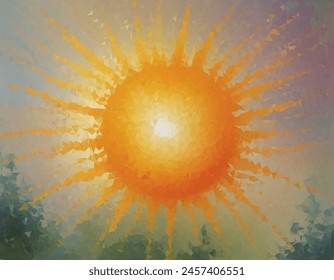 Vibrant and colorful painting of a sun with rays extending outward in a spectrum of colors, resembling an abstract sunrise or sunset. Symbolizes hope or new beginnings.