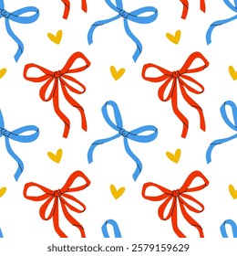 A vibrant and colorful pattern featuring cheerful ribbons and hearts that symbolize joy