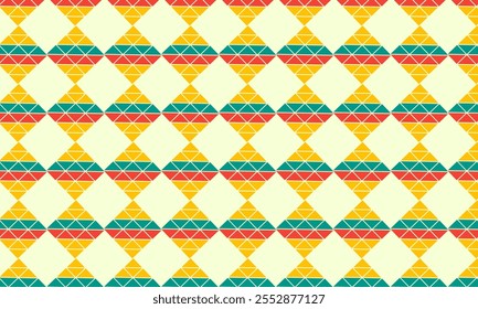 Um padrão vibrante e colorido com formas de diamante em um estilo minimalista.