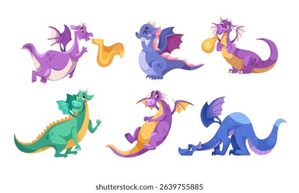 Vibrant and Colorful Pixel Art Dragons Rendered in a Variety of Fun and Playful Poses and Designs