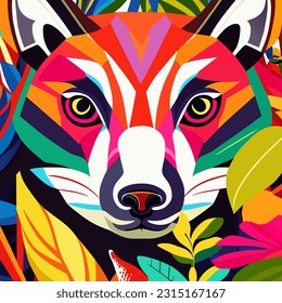 Un retrato colorido y vibrante de un oso compuesto de formas geométricas y polígonos coloridos.
