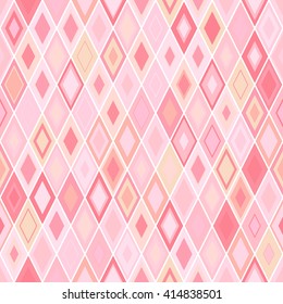 Vibrant Colorful Random Colored Geometric Seamless Pattern. Vector Pixel Rhombus Background. Graphic Textured Puzzle Art. Pink rhomb background.