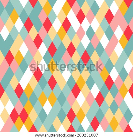 Vibrant Colorful Random Colored Geometric Seamless Pattern. Vector Pixel Rhombus Background. Graphic Textured Puzzle Art.