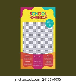 A vibrant and colorful school admission flyer for kids
