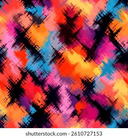 Vibrant and colorful seamless pattern with abstract brush strokes, grunge lines ikat pattern, seamless pattern, Vector illustration background for print the paper.