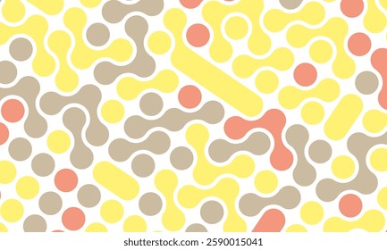 A vibrant and colorful seamless pattern featuring geometric shapes in yellow, orange, and beige hues, creating a modern and playful design ideal for backgrounds, fabric prints, or digital artwork.