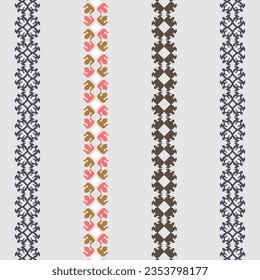 A vibrant and colorful striped pattern borders with various shapes and designs