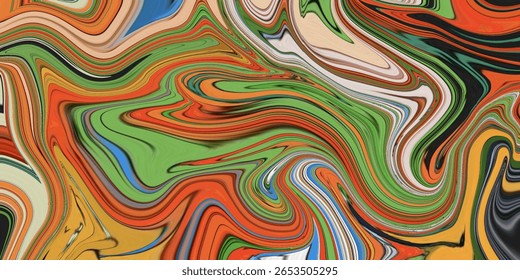 Vibrant colorful swirl artwork with bold greens, reds, and oranges. Energetic and artistic texture.
