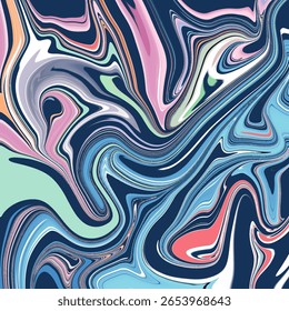 Vibrant colorful swirl pattern featuring navy, pink, mint, and coral tones. Bold abstract design full of motion and modern energy.