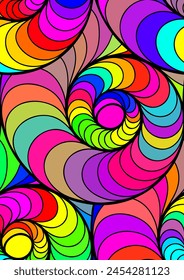 A vibrant and colorful swirl vector resembling a rainbow, with shades of magenta, pink, and other tints creating a artistic pattern in a circular shape