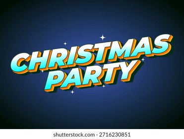 A vibrant and colorful text design featuring the words Christmas Party in a bold, stylized font with a gradient effect and sparkling elements.