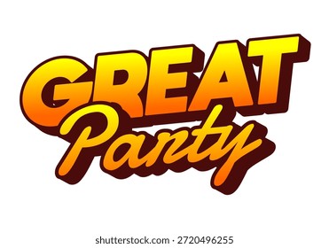 A vibrant and colorful text design featuring the words GREAT PARTY in bold, stylized typography with a gradient from orange to yellow.