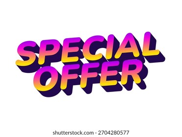 A vibrant and colorful text graphic featuring the words Special Offer in a bold, 3D style with a gradient of pink, purple, and yellow hues.