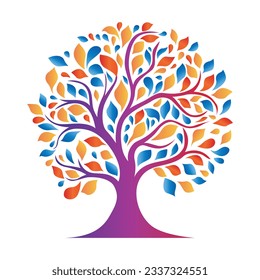 Vibrant colorful tree vector icon symbolizing growth and wisdom. A modern and elegant logo design perfect for education, wellness, sustainability, and personal development brands.