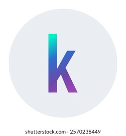 Vibrant and colorful vector featuring the lowercase letter “k” with gradient tones of teal and purple. A trendy design for creative and digital branding use.