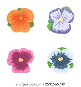 Vibrant and colorful vector flowers collection with petals and leaves, perfect for floral design, botanical artwork, and decorative graphic elements in spring and summer