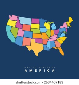 Vibrant and colorful vector map of the United States with each state in a different color. Ideal for education, travel planning, geography presentations, or infographic use.