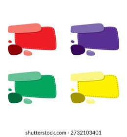 Vibrant colorful vector text box set with dashed outlines and abstract shapes professional flat design labels for website headers business marketing promotions and creative infographics.