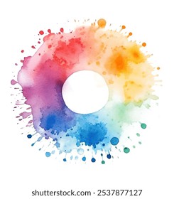 Vibrant and colorful watercolor circle with pure white center vector illustration isolated on white background. Stunning artwork with vibrant watercolor circle and bold white center 