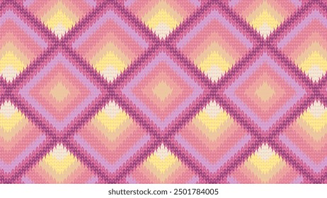 Un patrón en zigzag vibrante y colorido inspirado en texturas tejidas, con tonos cálidos y frescos superpuestos, perfecto para diseños de telas, Fondos de pantalla y fondos.