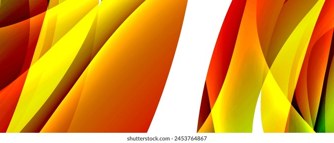 Vibrant colorfulness and intricate petallike patterns in hues of orange and electric blue, with a striking white line running through the closeup abstract art