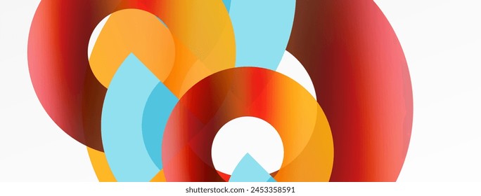 Vibrant colors of red, orange, and blue circles create a beautiful pattern resembling petals on a white canvas. The closeup symmetry and paint create an artistic and colorful display