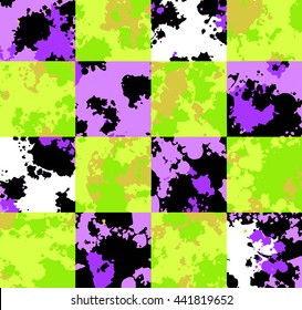 Vibrant colors Splash paint with checkered background vector fabric pattern