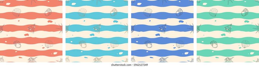 vibrant colour palette small seashell ocean theme surface pattern design for fabric, textile, clothes, wrapping paper, gift wrap, stationery, shellfish, clam, doodle, art