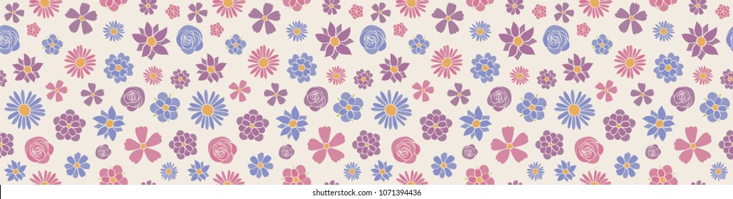 Vibrant coloured floral header - wrapping paper with seamless texture. Vector.