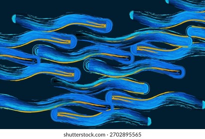 A vibrant combination of blue and aqua paint strokes forming elegant fluid waves with expressive motion. ideal for digital backgrounds, wallpapers, posters, and creative design projects